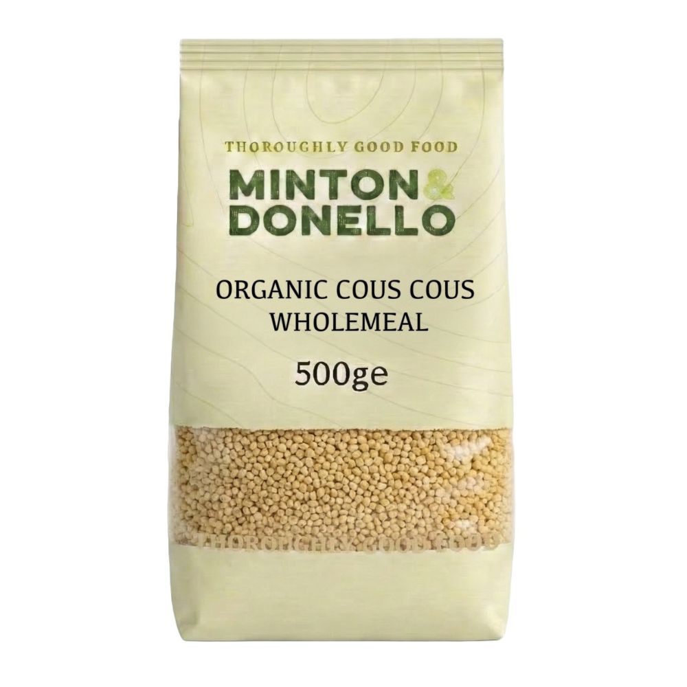 Bag of Minton & Donello organic couscous wholemeal on a white background