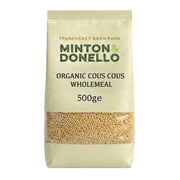 Bag of Minton & Donello organic couscous wholemeal on a white background
