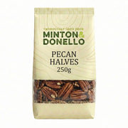 Bag of Minton & Donello pecan halves on a white background