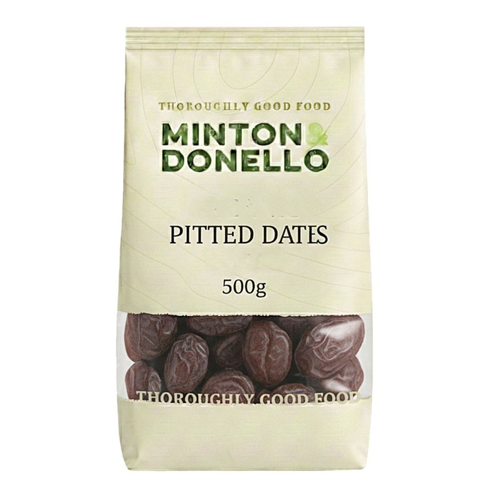 Bag of Minton & Donello pitted dates on a white background