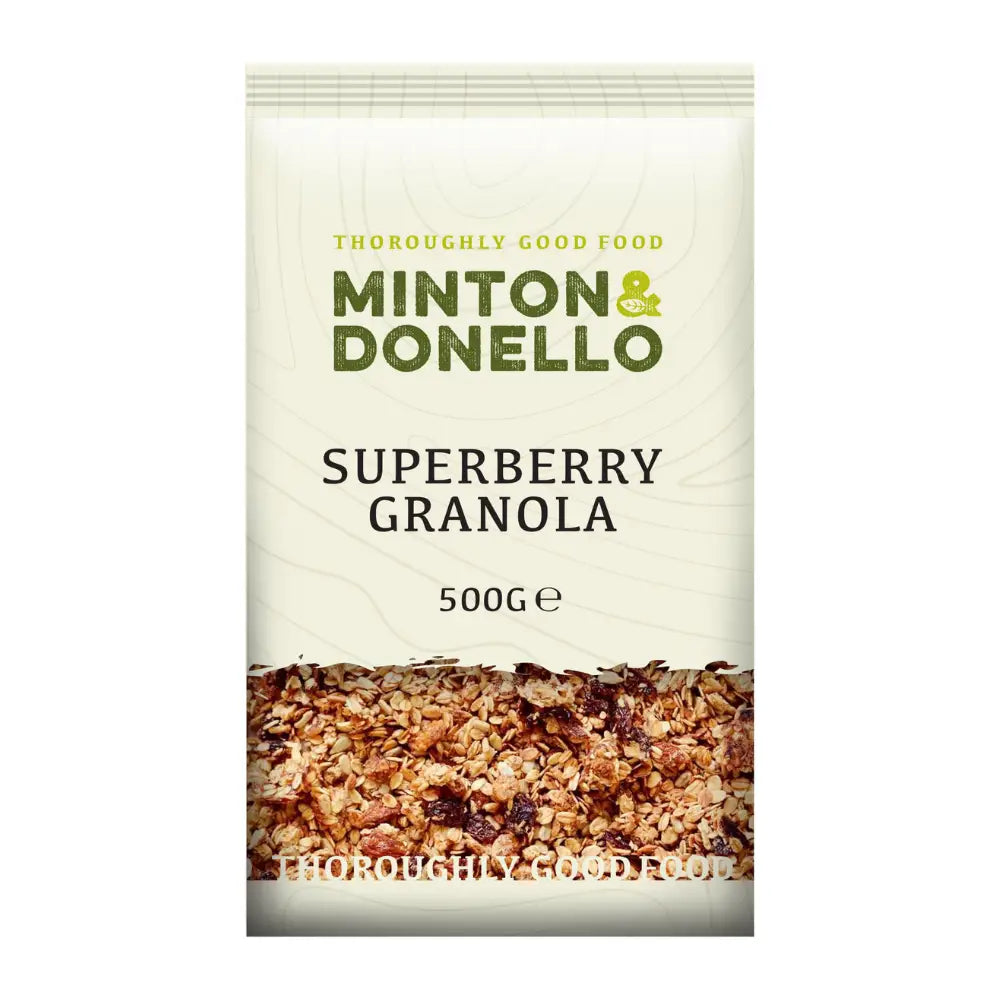 Minton & Donello Superberry Granola packaging on a white background