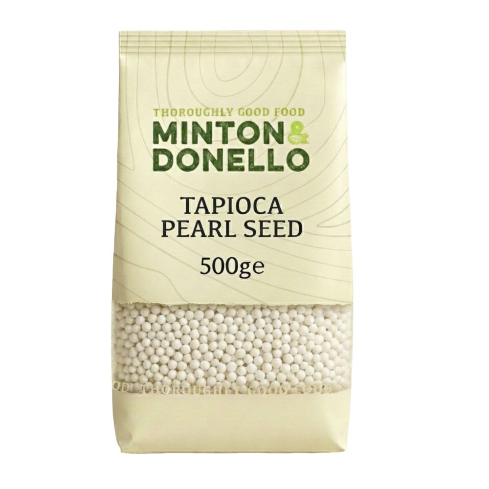 Bag of Minton & Donello tapioca pearl seed on a white background