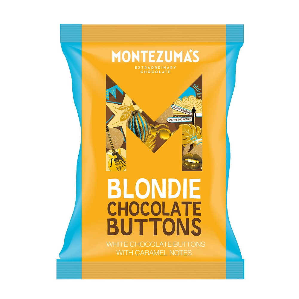 Montezuma's Blondie Chocolate Buttons packaging on a white background