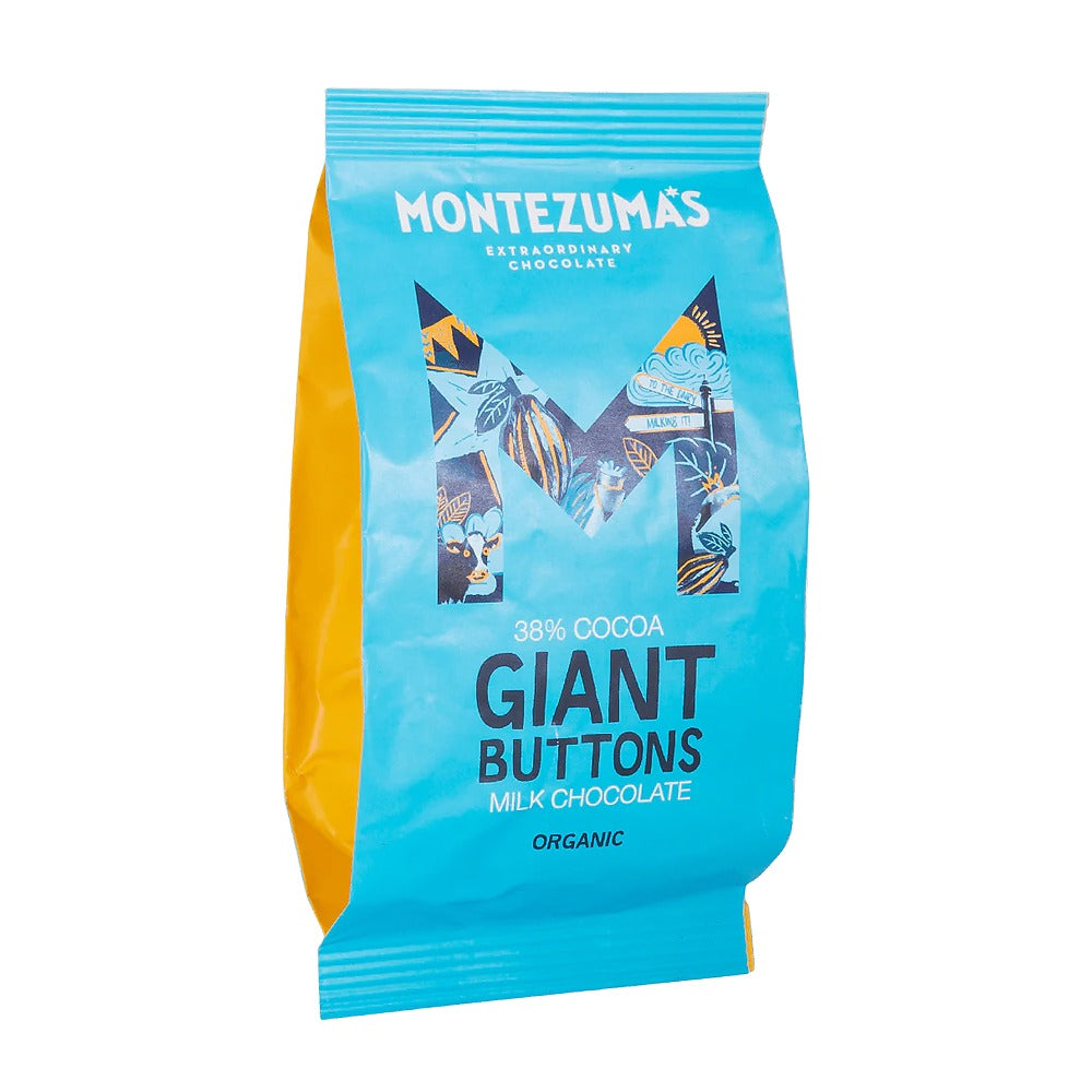 Montezuma's milk chocolate giant buttons packaging on a white background