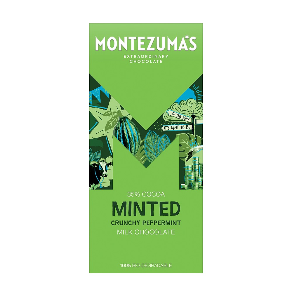 Montezuma's minted chocolate bar packaging on a white background
