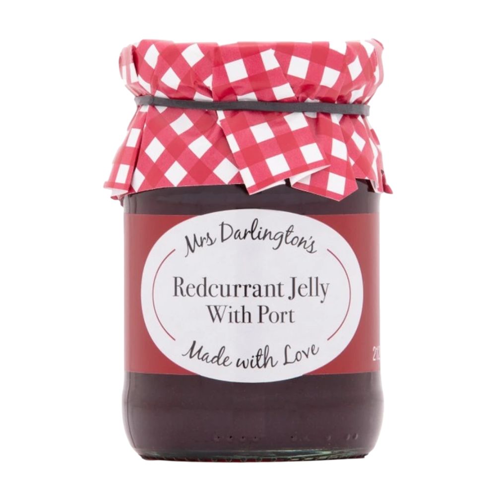 Jar of Mrs Darlington's Redcurrant Jelly with Port on a white background
