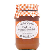 Jar of Mrs Darlington's Thick Cut Orange Marmalade with a checkered lid on a white background