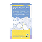 Box of Natracare maternity pads with organic cotton cover on a white background