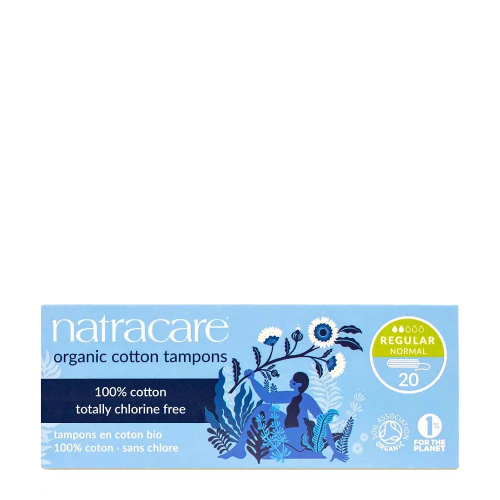 Natracare organic cotton tampons packaging on a white background