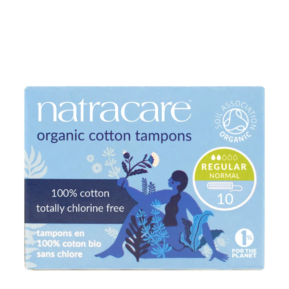 Natracare organic cotton tampons packaging on a white background