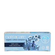 Box of Natracare organic cotton tampons on a white background