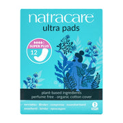 Natracare ultra pads packaging with botanical design on a white background