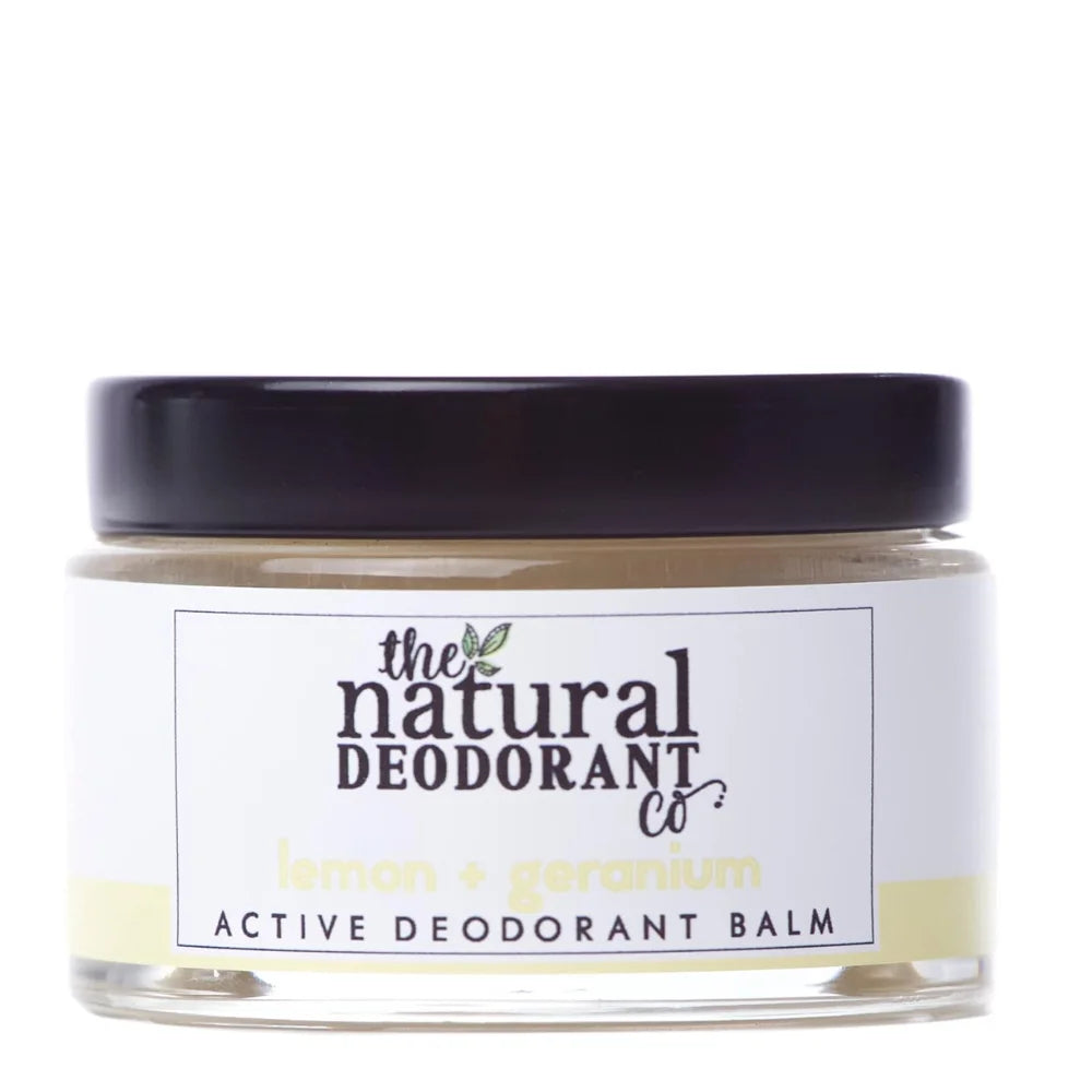 Jar of active deodorant balm from The Natural Deodorant Co on a white background