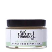 Jar of active deodorant balm with 'The Natural Deodorant Co' label on a white background
