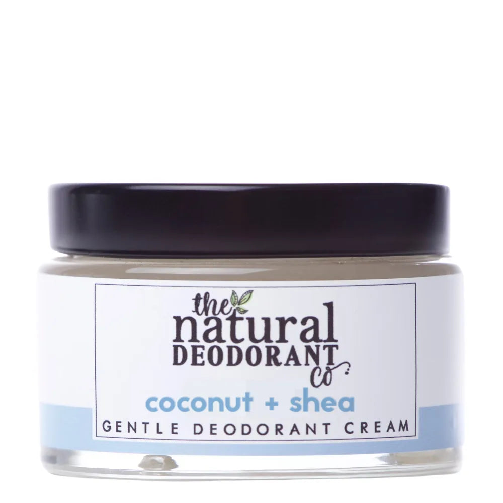 Jar of gentle deodorant cream with 'The Natural Deodorant Co' label on a white background