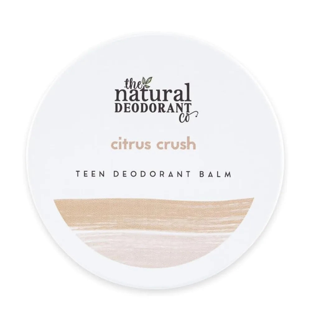 Deodorant balm container with 'The Natural Deodorant Co' branding on a white background