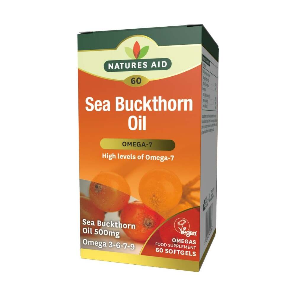 Box of Natures Aid Sea Buckthorn Oil on a white background