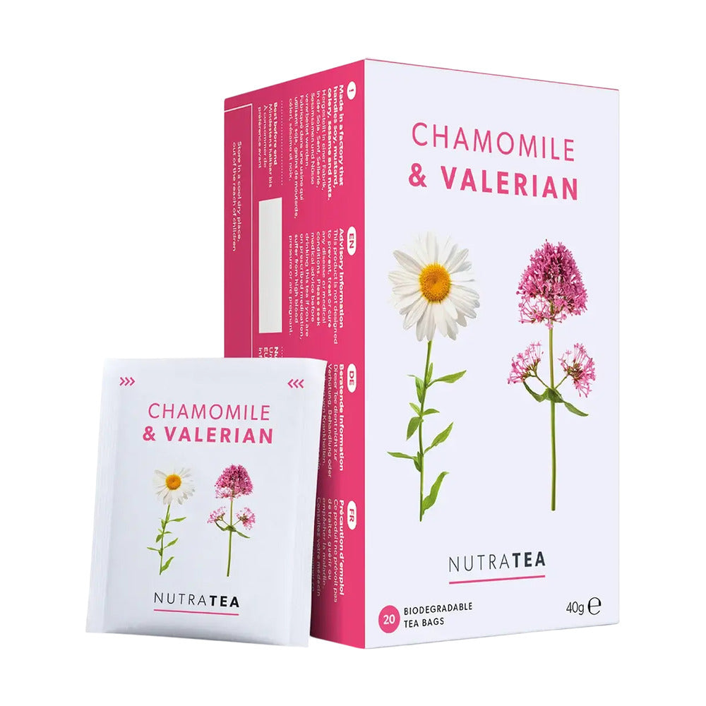 NutraTea Chamomile & Valerian tea packaging on a white background