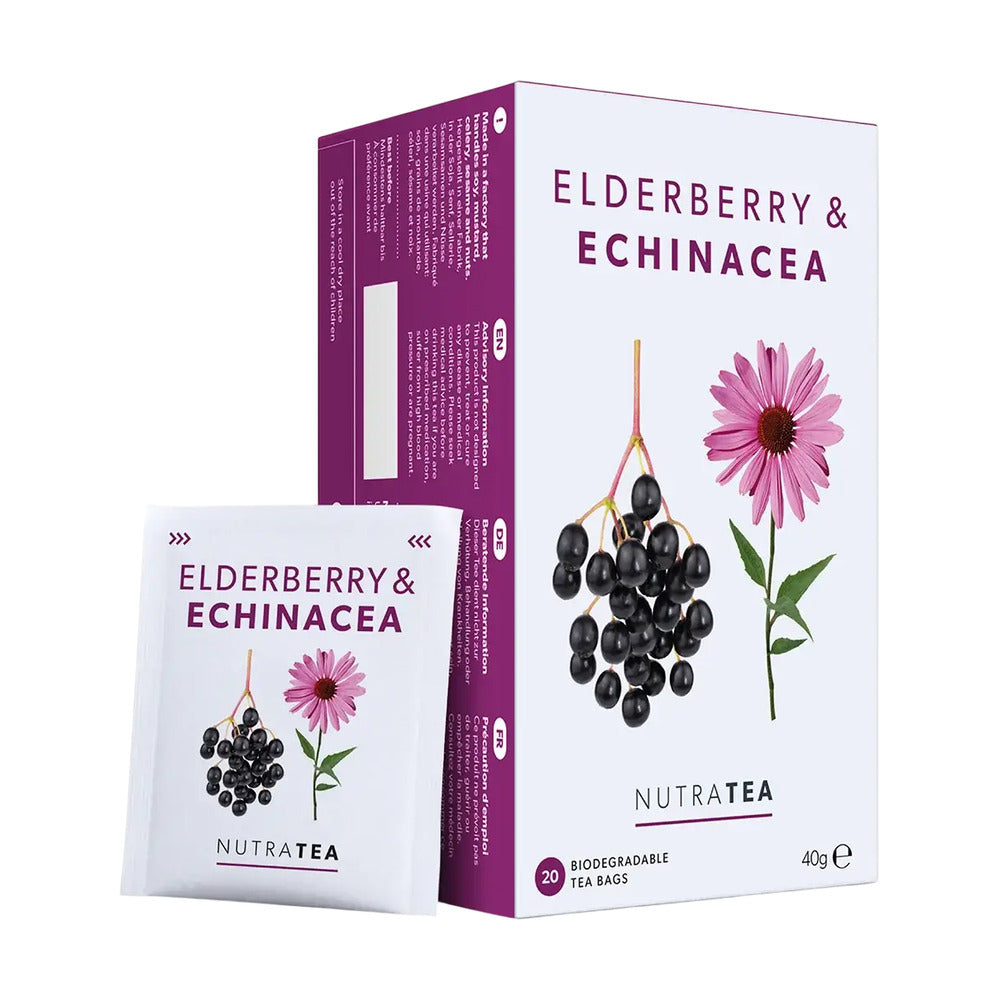 NutraTea Elderberry & Echinacea tea packaging on a white background