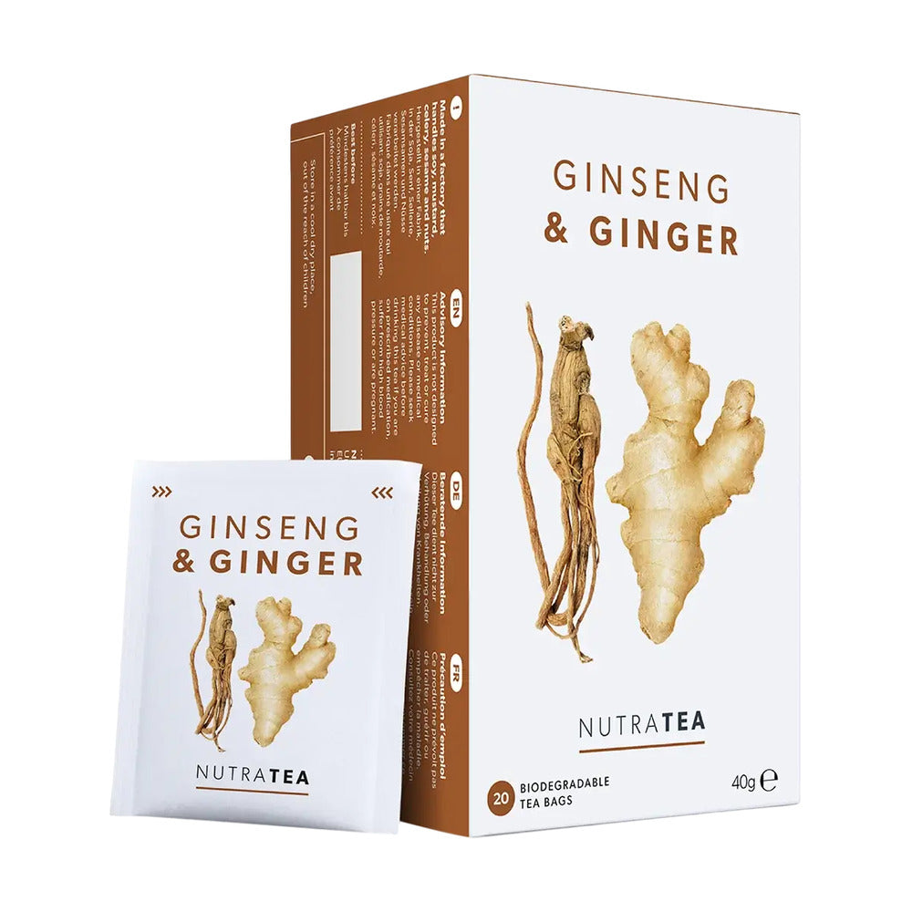 NutraTea Ginseng & Ginger tea packaging on a white background