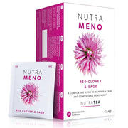 Nutra Meno Red Clover & Sage tea packaging on a white background