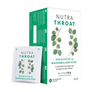 Nutra Throat Eucalyptus & Marshmallow Root tea packaging on a white background