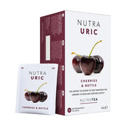 Nutra Uric Cherries & Nettle tea packaging on a white background