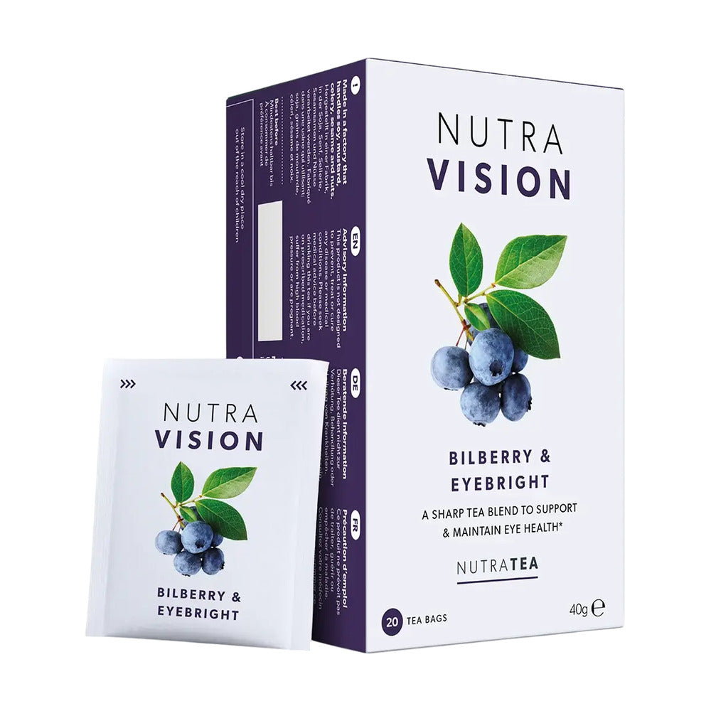 Nutra Vision Bilberry & Eyebright tea packaging on a white background