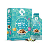 Omega 3 DHA + MCT smoothie packaging with vanilla fudge flavor on a white background