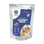 Packaging of Oorg Organic Coconut Rolls on a white background