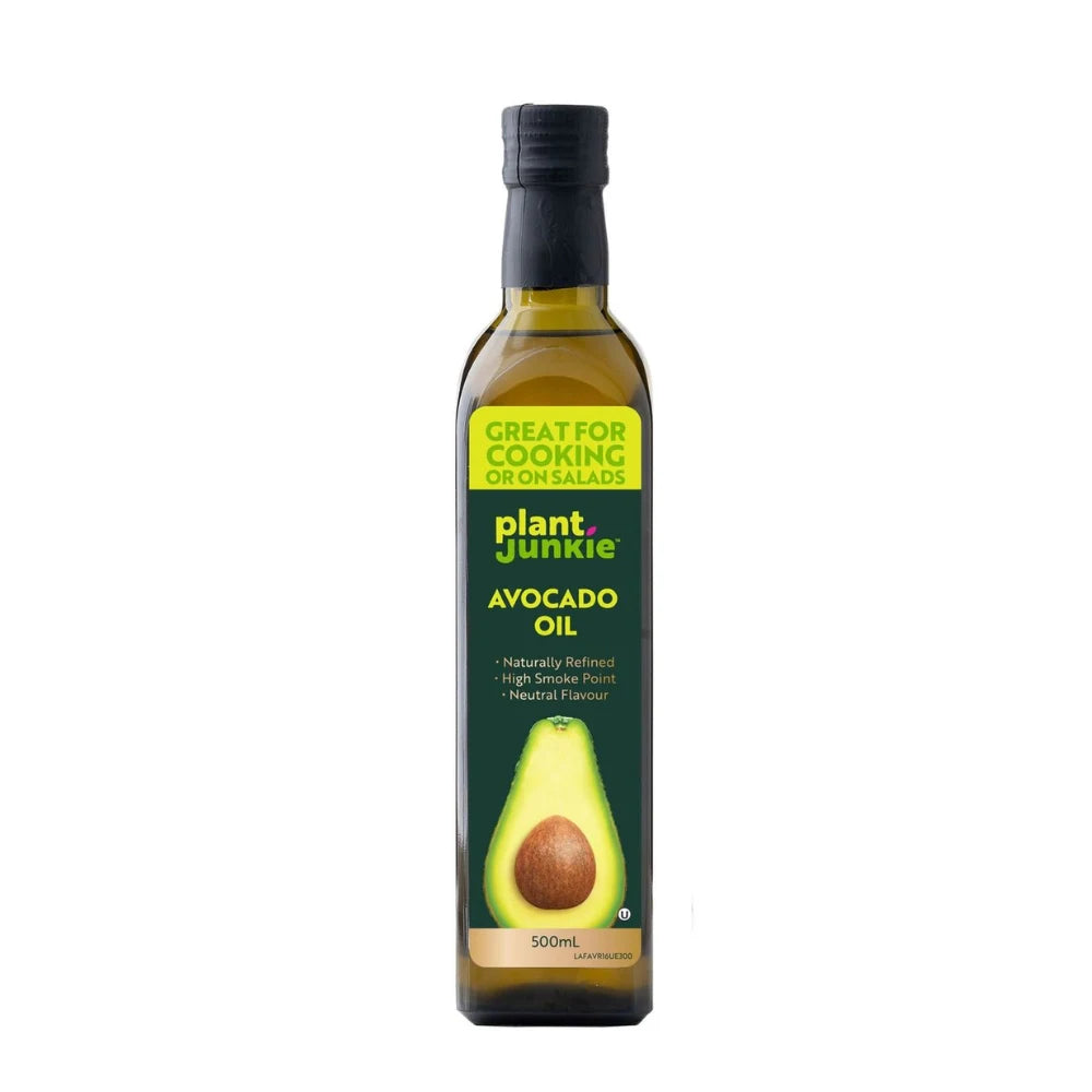 Bottle of Plant Junkie Avocado Oil on a white background