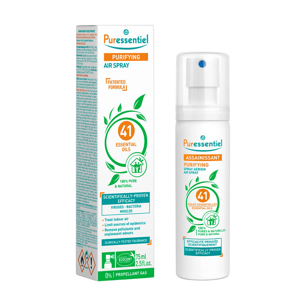Puressentiel air spray with packaging on a white background