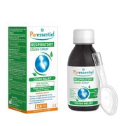 Puressentiel respiratory cough syrup bottle and packaging on a white background