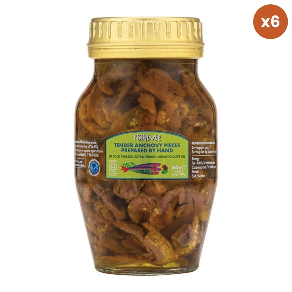 Fish4Ever Anchovy Pieces in Organic Extra Virgin Olive Oil 6 x 160g