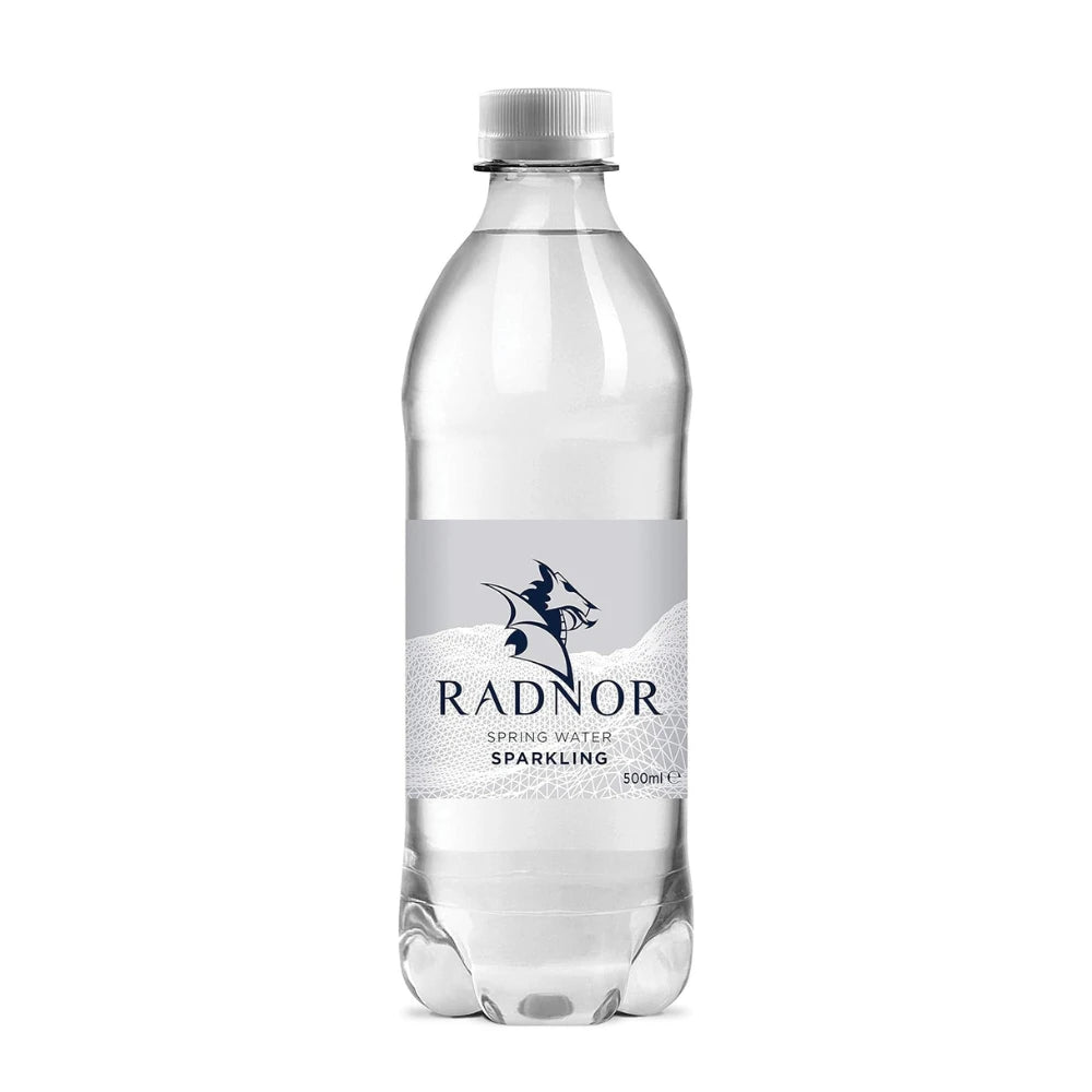 Radnor sparkling spring water bottle on a white background