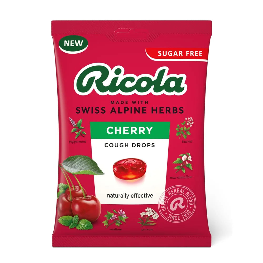 Ricola Cherry cough drops packaging on a white background