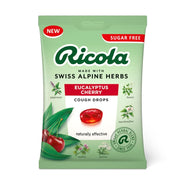 Ricola Eucalyptus Cherry cough drops package on a white background