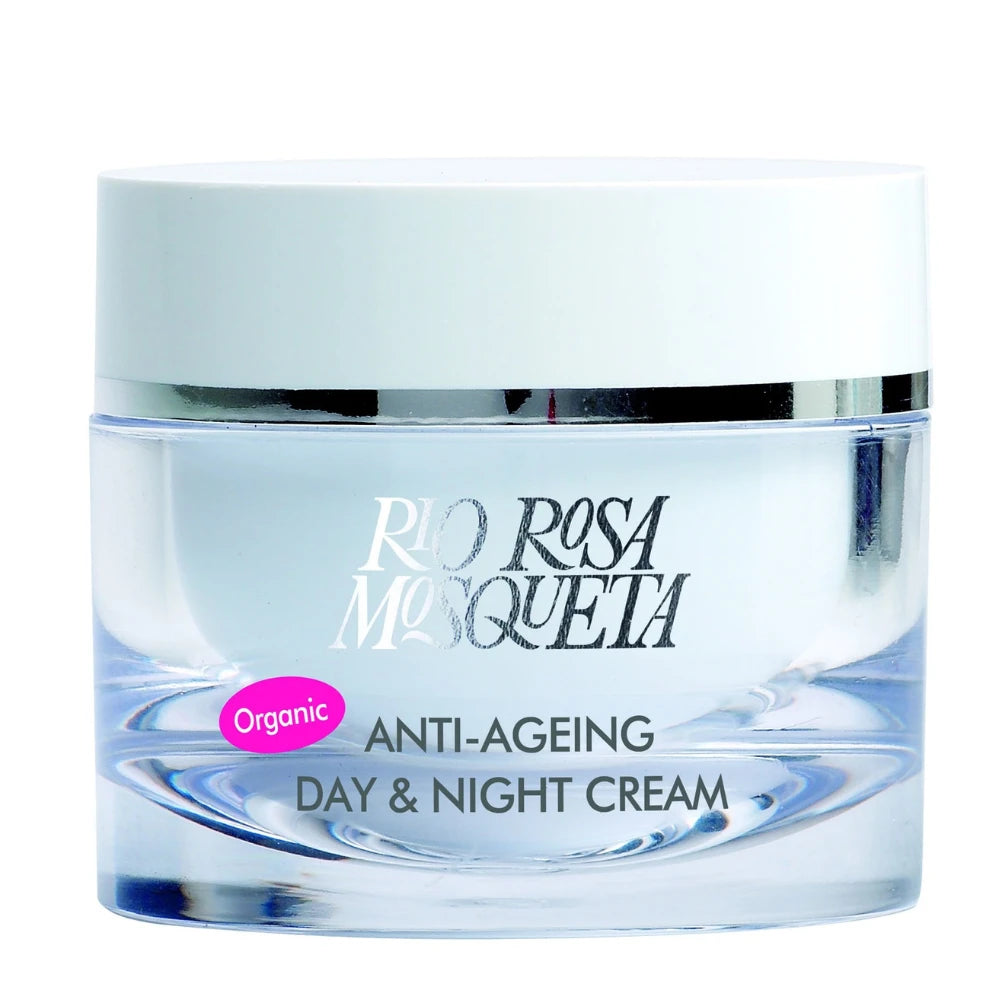 Rio Rosa Mosqueta anti-ageing day & night cream jar on a white background
