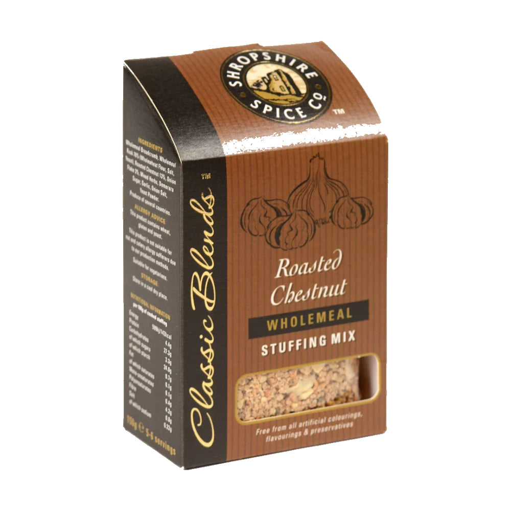 Shropshire Spice Co. Roasted Chestnut Wholemeal Stuffing Mix packaging on a white background