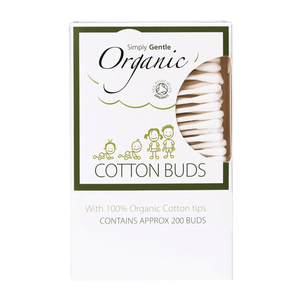 Box of Simply Gentle Organic Cotton Buds on a white background