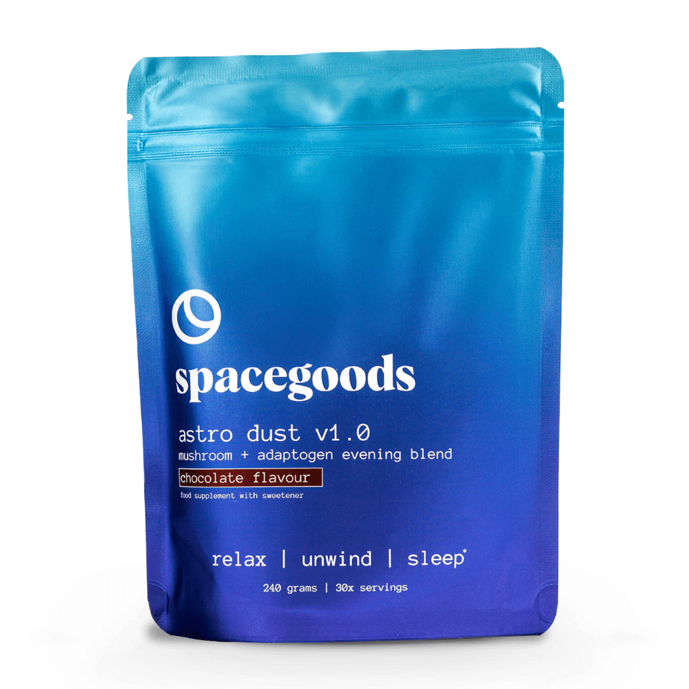 Blue package of spacegoods astro dust v1.0 on a white background