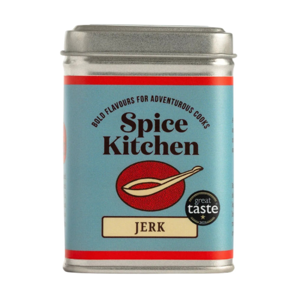 Spice Kitchen jerk seasoning canister on a white background
