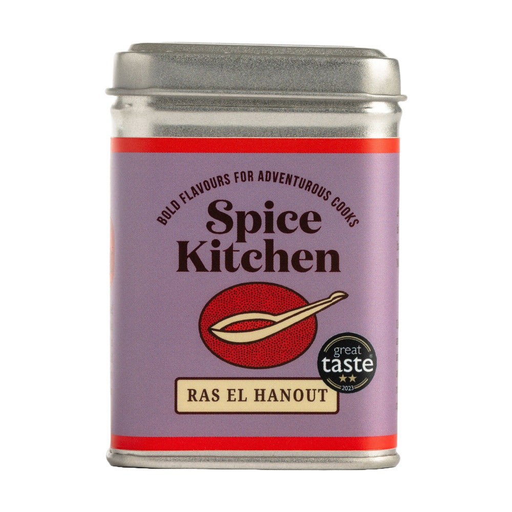Spice Kitchen Ras El Hanout spice tin on a white background