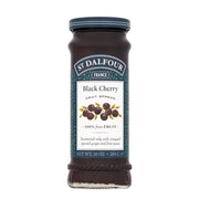 Jar of St. Dalfour Black Cherry Fruit Spread on a white background