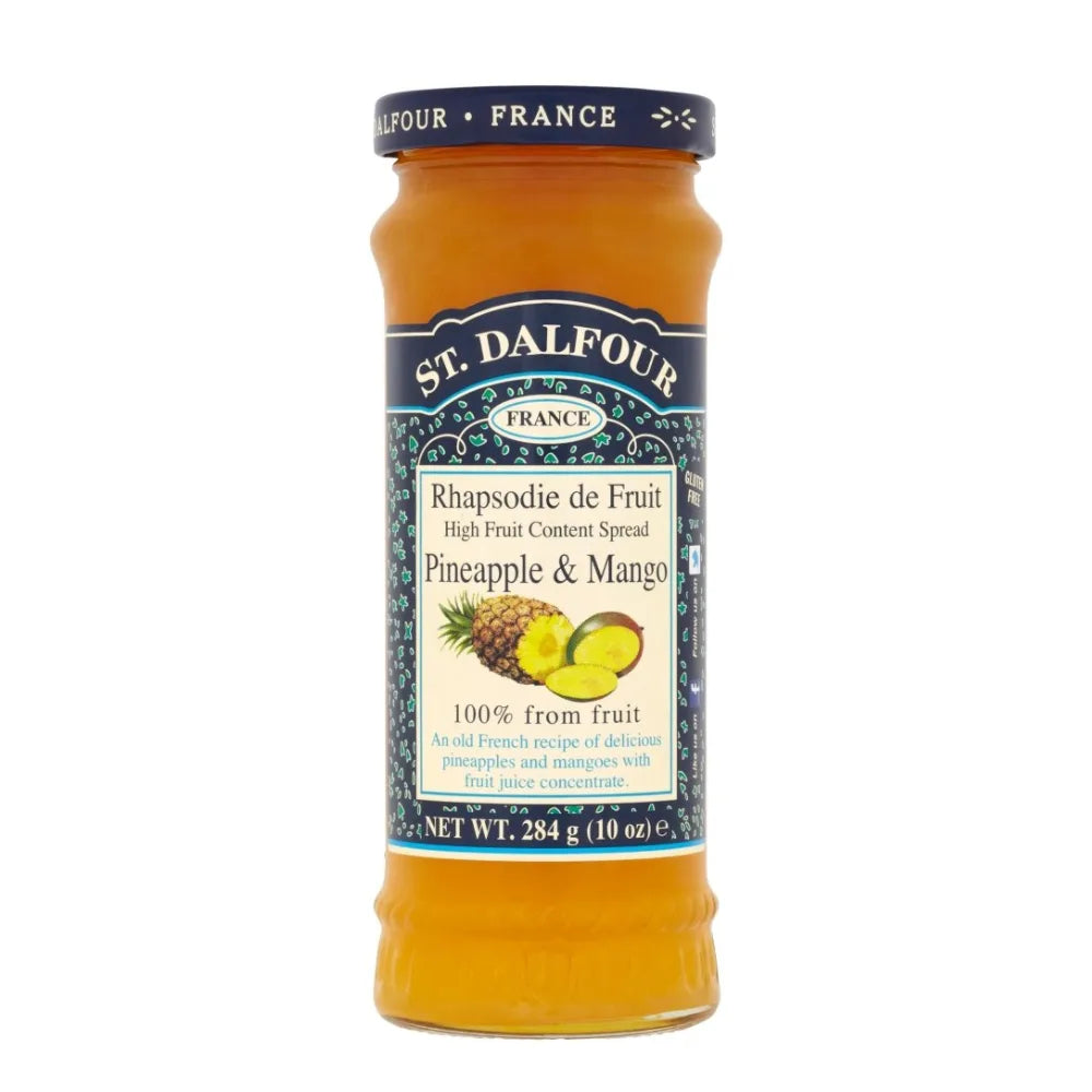 St. Dalfour Pineapple & Mango spread jar on a white background