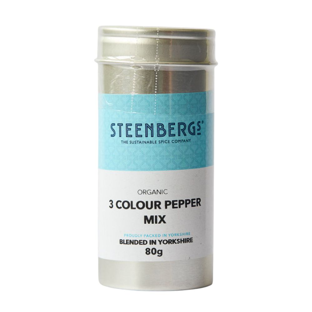 Steenbergs 3 Colour Pepper Mix container on a white background