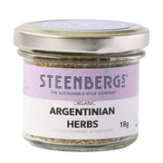 Jar of Steenbergs Organic Argentinian Herbs on a white background