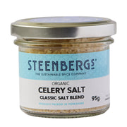 Jar of Steenbergs organic celery salt on a white background