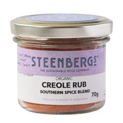 Jar of Steenbergs Organic Creole Rub on a white background