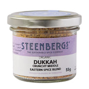 Steenbergs dukkah spice blend jar on a white background